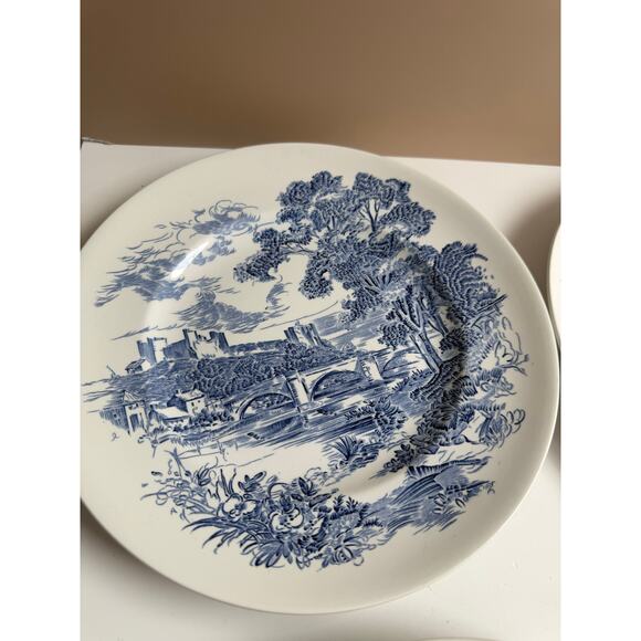 Vintage Wedgwood Dinner Plates Set of 4 Blue Transferware "Countryside" Pattern - Picture 4 of 15